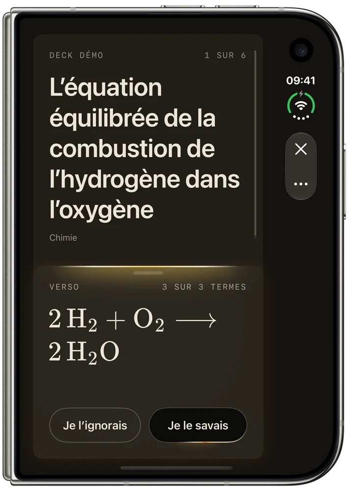 L’hydrogène brûle dans l’oxygène : 2 H2 plus O2 donnent 2 H2O.